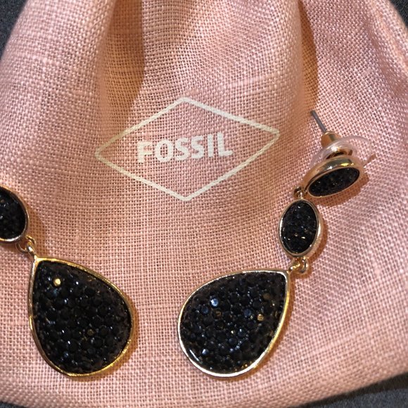 Fossil Black Stone and Shiny Drop Earrings - Picture 9 of 9